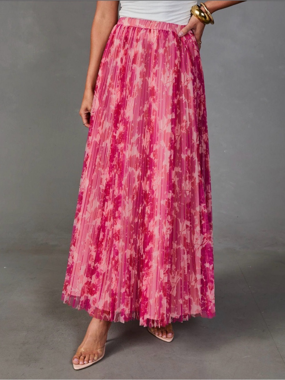 Vici Pink Floral Print Pleated Maxi Skirt - Picture 2 of 2